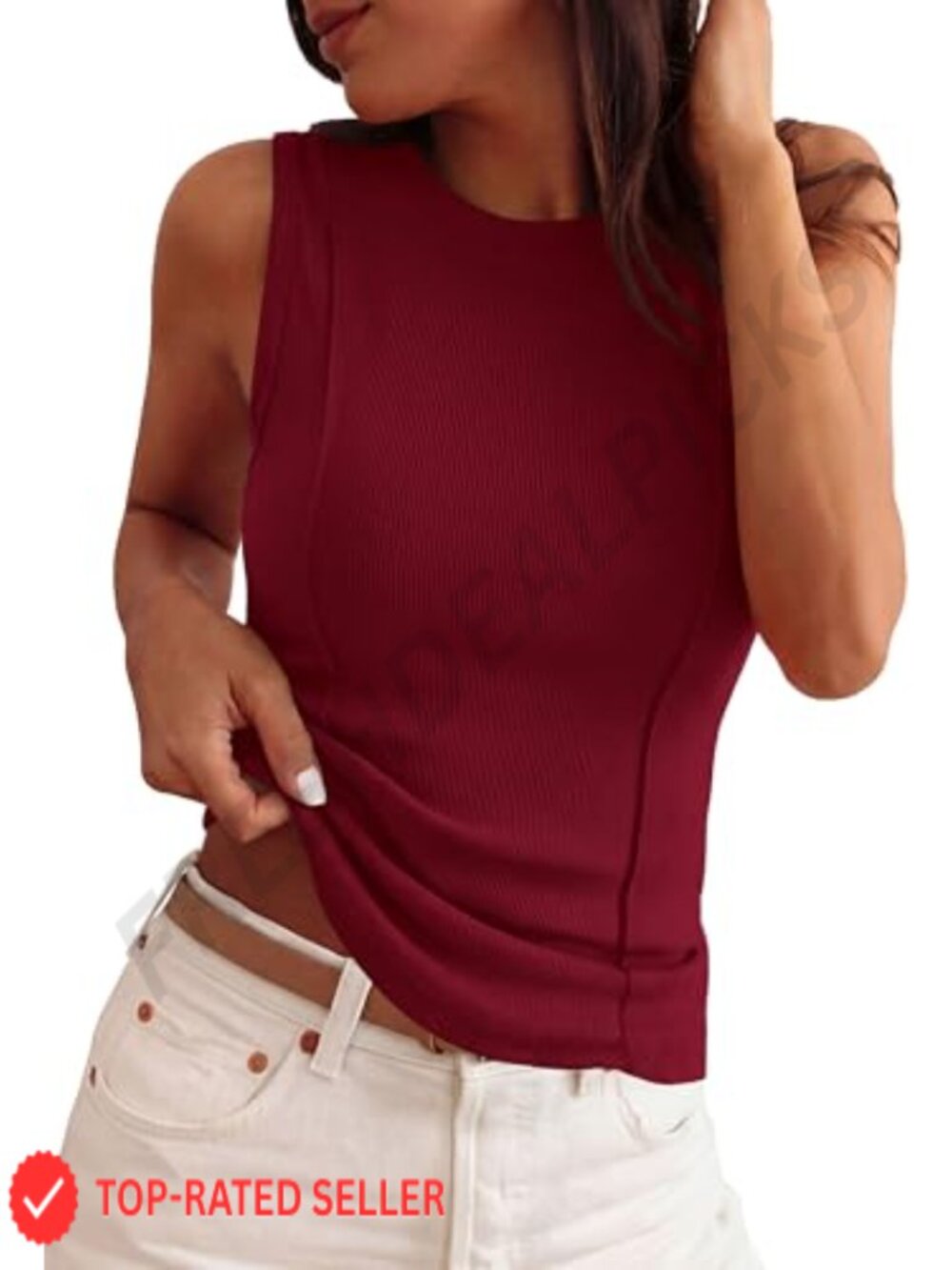 Sleeveless Ribbed Tank Top Stretch Slim Fit Crew Neck Summer Basic
